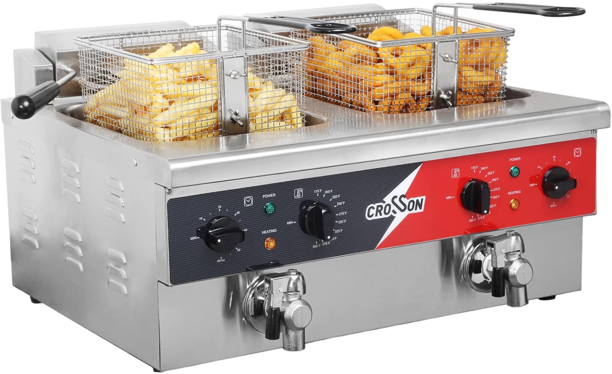 CROSSON 12L Dual Tank Countertop Electric Deep Fryer with Drain