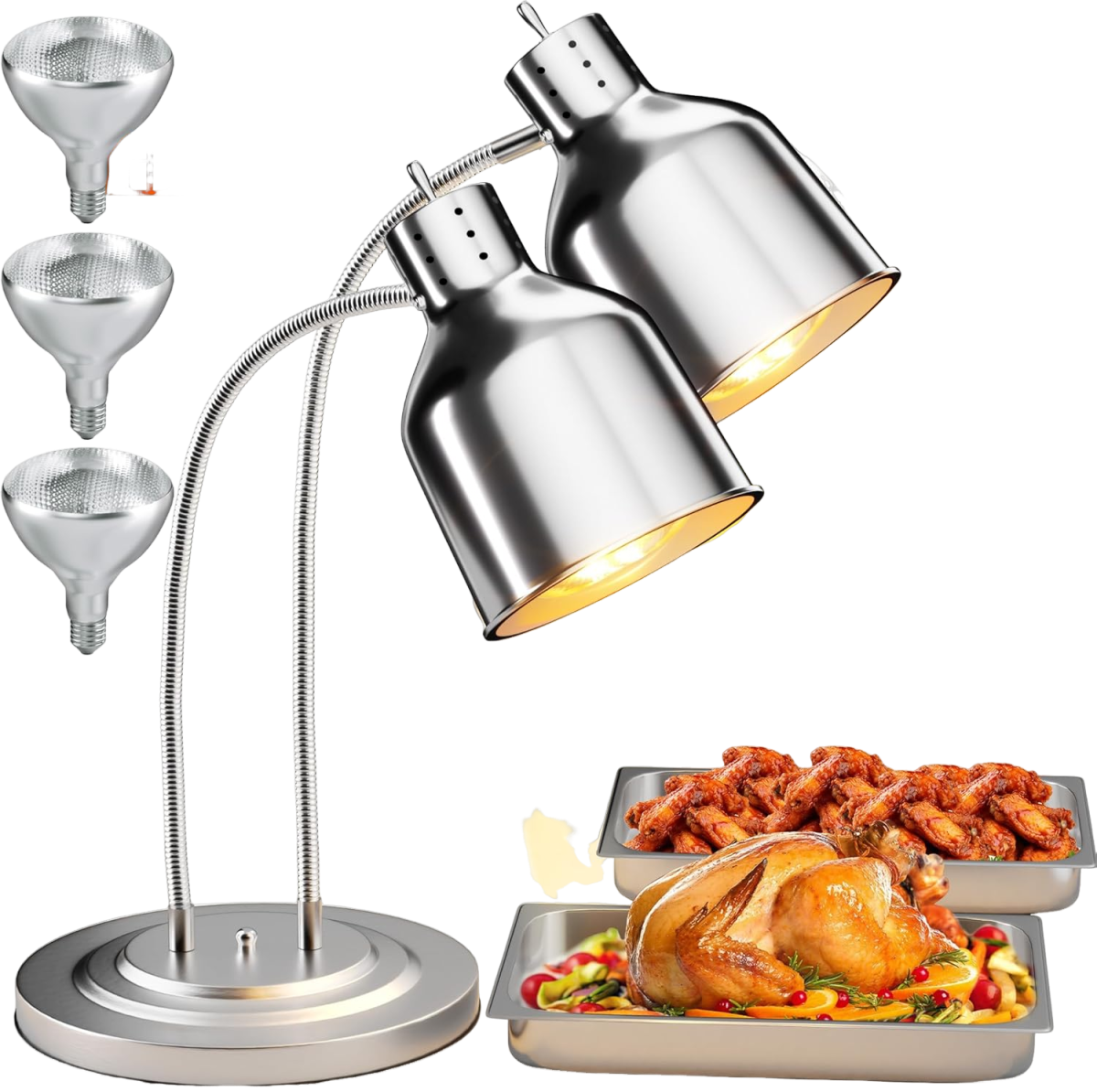 PYY Food Heat Lamp - Commercial Food Warmer, 2-Head Food Warming
