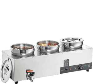 VEVOR Electric Soup Warmer, Three 7.4QT Stainless Steel Round Pot 86~185°F